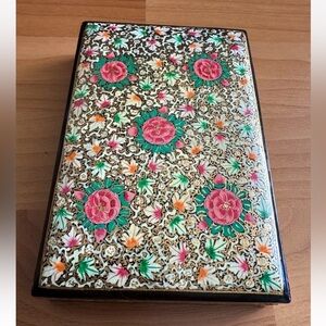 Elegant & Smooth Hand Painted Large Floral Art Kashmiri Paper Mache Jewelry Box